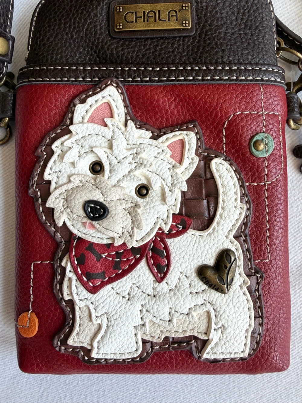 Chala NWT Crossbody Phone Pouch/wallet, White Westie, charms, 7x5 - Picture 4 of 11